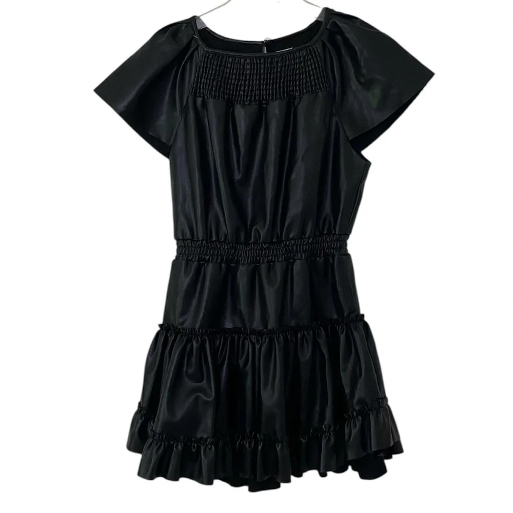 MISA LOS ANGELES Elegant Black Vegan Faux Leather Ruffled Dress S - Picture 10 of 10